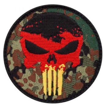 Café Viereck Patch Punisher Skull tarn schwarz rot goldfarben