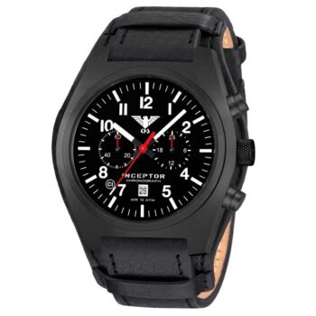 KHS Uhr Inceptor Black Steel Chronograph Leder-G-Pad schwarz