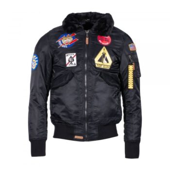 Top Gun Fliegerjacke Air Force mit Pelzkragen schwarz