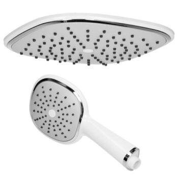 Regendusche Set oval Weiß aus Edelstahl mit Anti-Kalk Düsen