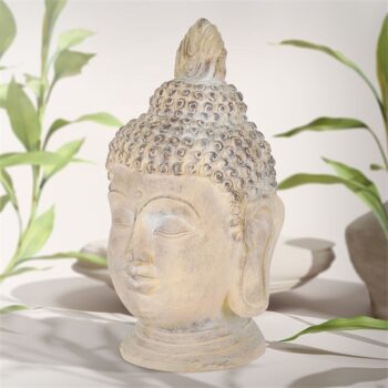 Buddha Kopf Figur 45x39x78 cm Beige/Grau aus Kunststein