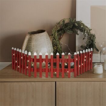 Deko Weihnachtszaun mit LED Rot 90x21 cm aus Holz