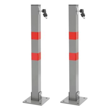 2er Set Parkplatzsperre 70 cm eckig mit Roten Warnstreifen und 3 Schlüssel aus Stahl