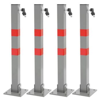 4er Set Parkplatzsperre 70 cm eckig mit Roten Warnstreifen und 3 Schlüssel aus Stahl