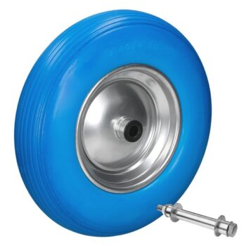 Schubkarrenrad 390 mm 4.80/4.00-8 mit Achse Blau aus PU Vollgummi