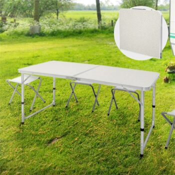 Campingtisch mit Tragegriff 120 cm Weiß/Creme aus Aluminium und MDF