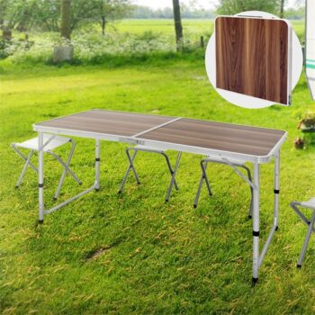 Campingtisch mit Tragegriff 120 cm Braun aus Aluminium und MDF