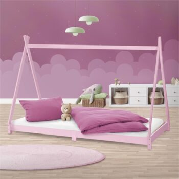 Kinderbett Tipi 90x200 cm Rosa aus Kiefernholz Holzbett mit Lattenrost ML-Design