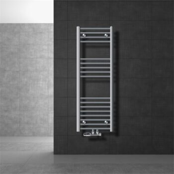 Badheizkörper Mittelanschluss 400x1200 mm Chrome gerade mit Wand Anschlussgarnitur LuxeBath