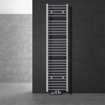 Badheizkörper Mittelanschluss 400x1800 mm Chrome gerade mit Wand Anschlussgarnitur LuxeBath