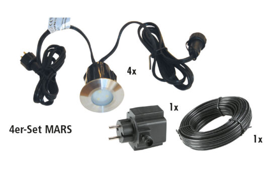 Komplettset Einbauleuchte MARS - 4er Set = 4 x Mars + Kabel 10 m + Trafo